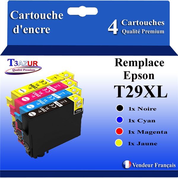 T3AZUR - 4x Cartouches compatibles avec Epson Expression Home XP-235  XP-245  XP-247  XP-255  XP-257  XP-332  XP-335  XP-342  XP-345  XP-352  XP-355  XP-432  XP-435  XP-442  XP-445  XP-452  XP-455  T29XL