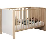 Lit enfant 70 x 140 cm + commode à langer 2 portes + armoire 2 portes - chêne sonoma et blanc mat