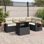 vidaXL Salon de jardin 6 Pièces avec coussins noir résine tressée acacia