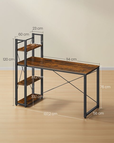 Bureau 120 Cm Avec Niche Et Bibliothèque - Table D'étude/travail - Multicouleur, Neuf