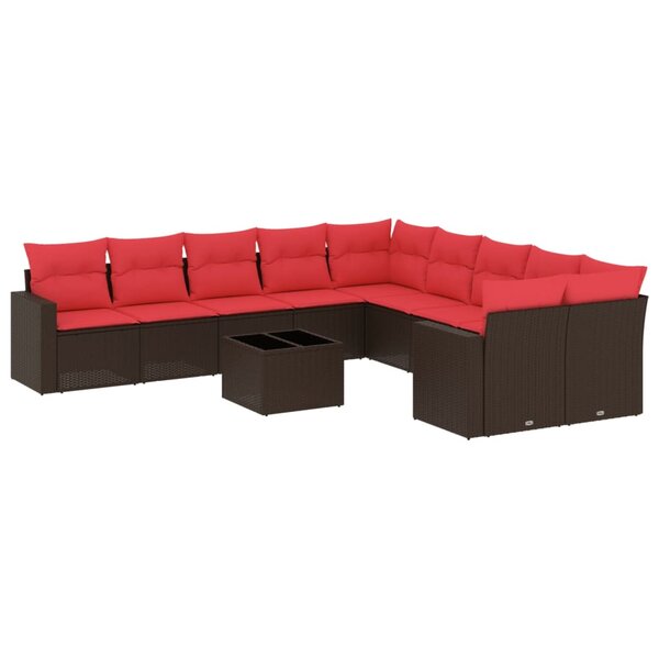 vidaXL Salon de jardin et coussins 11 Pièces marron résine tressée
