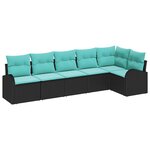 vidaXL Ensemble de canapé de jardin 6 Pièces Noir et turquoise polyrotin