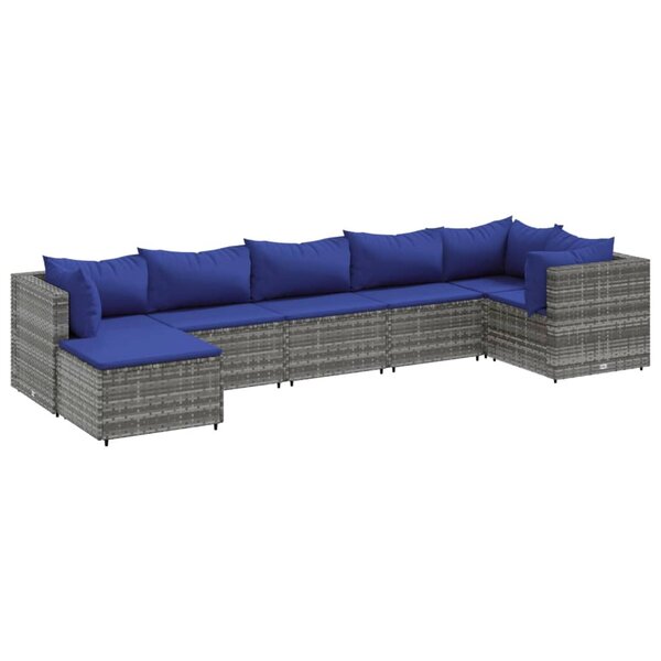 vidaXL Salon de jardin 7 Pièces avec coussins Gris Résine tressée