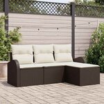 vidaXL Ensemble de canapé de jardin 4 Pièces Marron et blanc Poly rotin