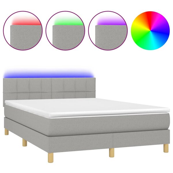 vidaXL Sommier à lattes de lit et matelas et LED Gris clair 140x190 cm
