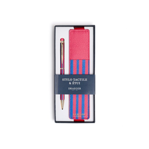 Stylo Tactile avec Etui Office Chic - Plusieurs Motifs - Rayures Framboise - Draeger
