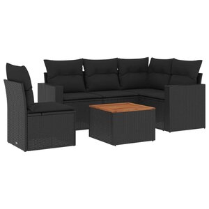 vidaXL Salon de jardin 6 Pièces avec coussins noir résine tressée
