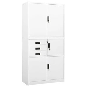 Armoire de bureau en acier design contemporain avec 3 étagères réglables 90 x 40 x 180 cm en acier blanc 02_0046911