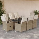 vidaXL Ensemble de bistro de jardin 9 Pièces coussins beige poly rotin