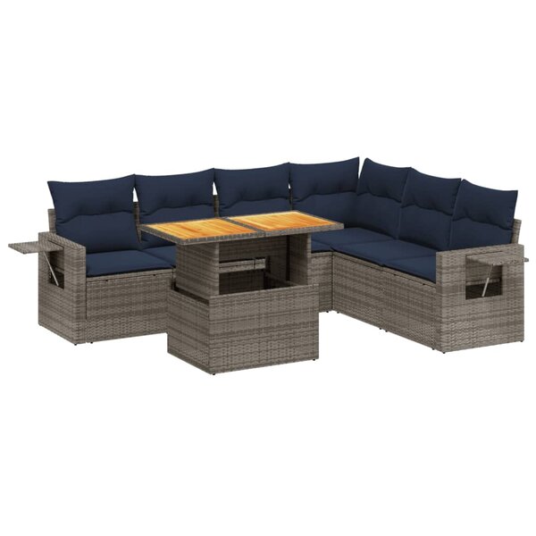vidaXL Salon de jardin 7 Pièces avec coussins gris résine tressée