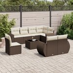 vidaXL Salon de jardin avec coussins 9 Pièces marron résine tressée