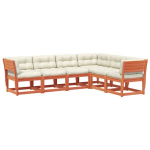 vidaXL Salon de jardin 6 Pièces avec coussins cire marron bois pin massif