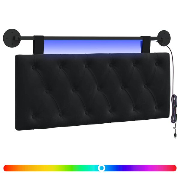 vidaXL Tête de lit suspendue Avec lumière LED Noir Velours