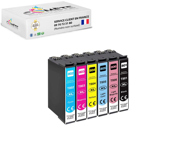 T0807 - 6 cartouche d'encre compatibles avec epson t0807 colibri ( t0801 t0802 t0803 t0804 t0805 t0806) b1c1m1y1pc1pm1