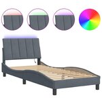 vidaXL Cadre de lit avec lumières LED gris foncé 90x200 cm velours