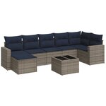 vidaXL Salon de jardin 8 Pièces avec coussins gris résine tressée