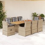 vidaXL Ensemble à manger de jardin et coussins 9 Pièces beige Poly rotin