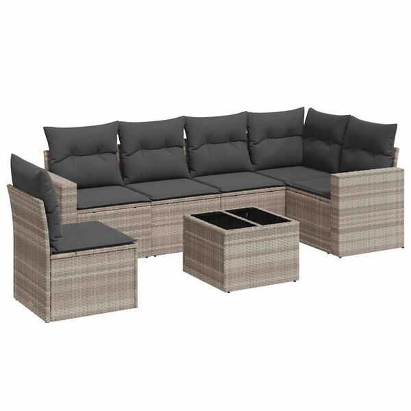 vidaXL Salon de jardin avec coussins 7 Pièces gris clair résine tressée