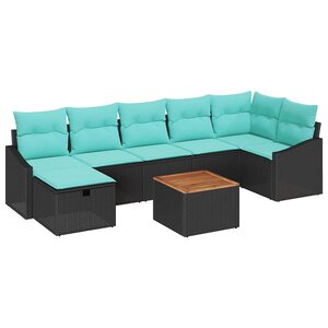 vidaXL Ensemble de canapé de jardin avec coussin 8 Pièces Noir polyrotin