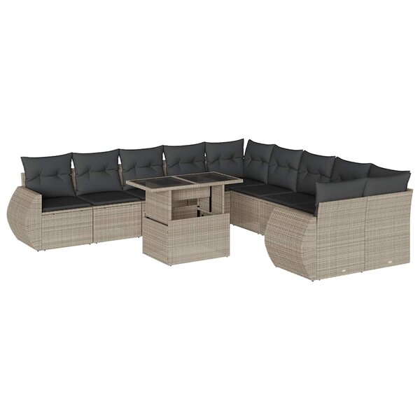 vidaXL Salon de jardin 11 Pièces avec coussins gris clair résine tressée