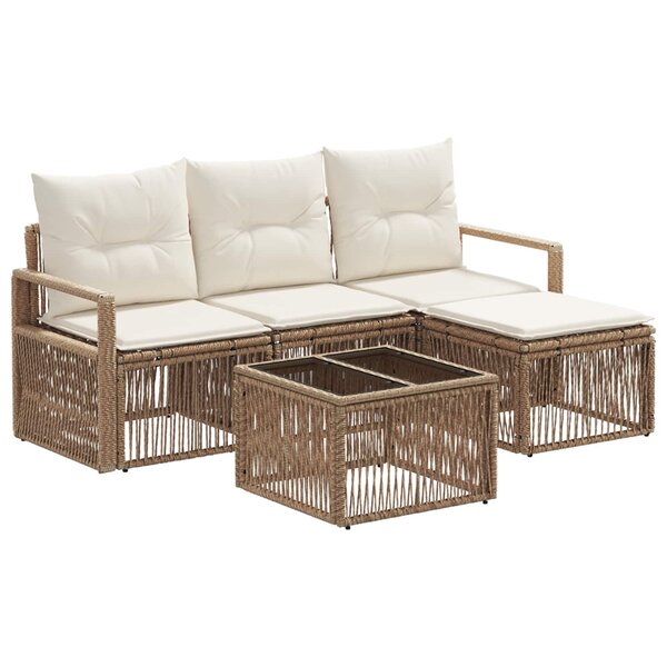 vidaXL Ensemble de canapé de jardin 5 Pièces Beige polyrotin