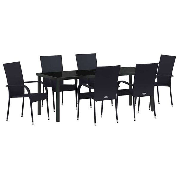 vidaXL Ensemble de salle à manger pour jardin 7 Pièces Noir