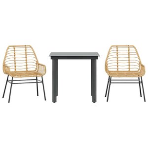 vidaXL Ensemble à manger de jardin 3Pièces marron résine tressée verre