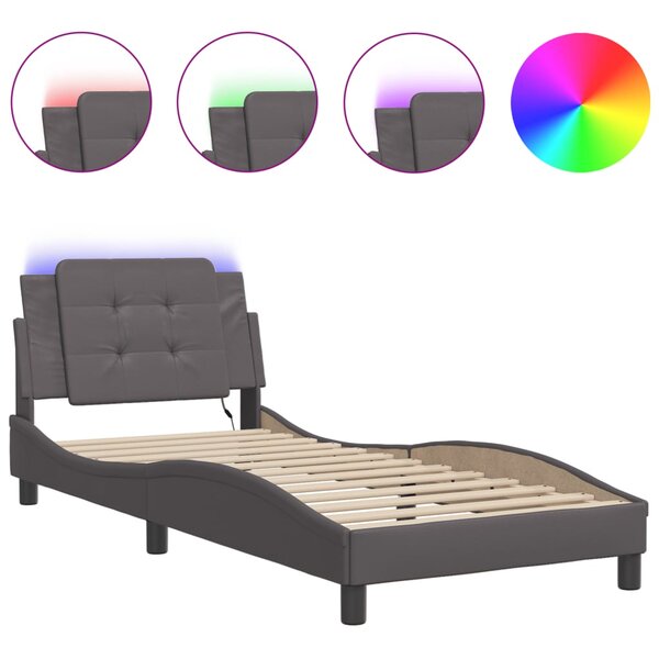 vidaXL Cadre de lit avec LED sans matelas Zadar gris 90x190 cm
