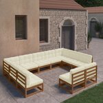 vidaXL Salon de jardin 11 Pièces avec coussins Marron miel Bois de pin