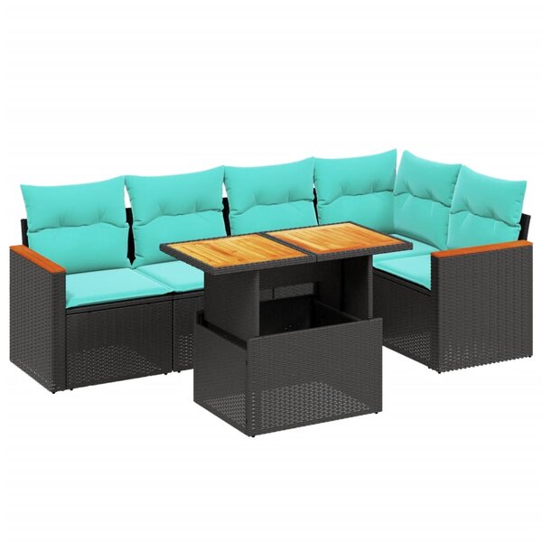 vidaXL Salon de jardin 6 Pièces avec coussins noir résine tressée