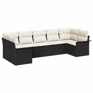 vidaXL Ensemble de canapé de jardin avec coussin 7 Pièces Noir Poly rotin