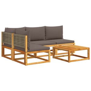 vidaXL Ensemble de canapés de jardin 5 pièces avec coussins en bois d'acacia et rotin