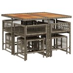 vidaXL Ensemble à manger de jardin 9 Pièces coussins gris résine tressée