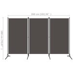 vidaXL Cloison de séparation 3 panneaux Anthracite 260x180 cm