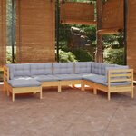 vidaXL Salon de jardin 7 Pièces avec coussins gris bois de pin massif