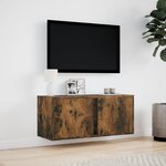vidaXL Meuble TV mural avec lumières LED chêne fumé 80x31x35 cm