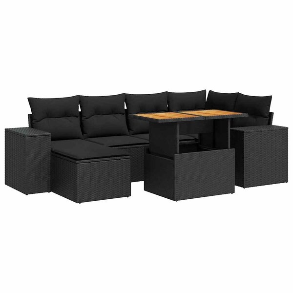 vidaXL Salon de jardin 7 Pièces avec coussins noir résine tressée