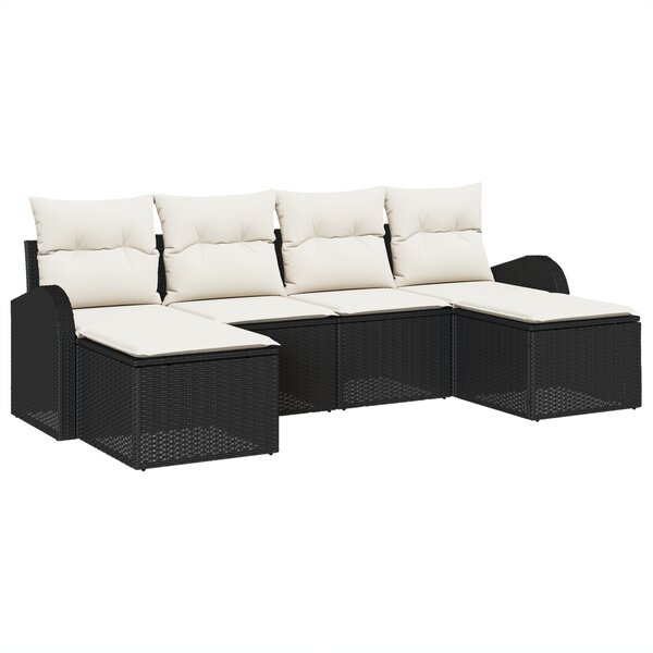 Ensemble de canapés de jardin 6 pièces avec coussins en poly rattan noir vidaXL