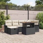 vidaXL Canapé de jardin 7 pièces avec coussins en poly rattan noir