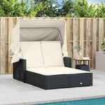 vidaXL Chaise longue double et auvent et coussins noir résine tressée
