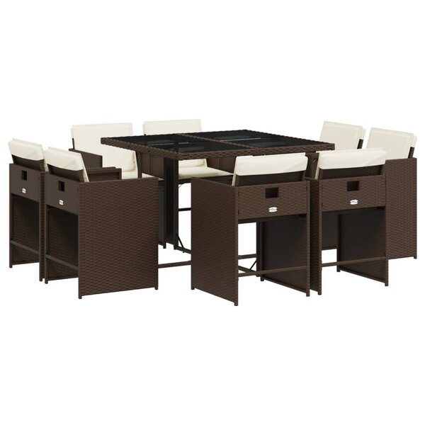 vidaXL Ensemble à manger de jardin et coussins 9 Pièces marron poly rotin