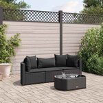 vidaXL Salon de jardin 4 Pièces avec coussins noir résine tressée
