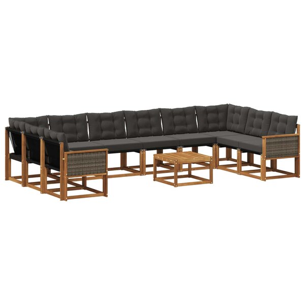 vidaXL Ensemble de canapés d'extérieur 11 Pièces Naturel et noir