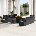 Ensemble de canapé de jardin 11 pièces avec coussins en poly rotin noir acacia