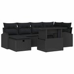 vidaXL Ensemble de canapé de jardin avec coussin 7 Pièces Noir Poly rotin