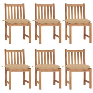 vidaXL Chaises de jardin lot de 6 avec coussins Bois de teck massif