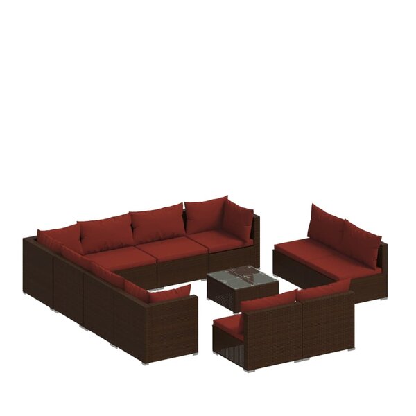 vidaXL Salon de jardin 12 Pièces avec coussins Marron Résine tressée