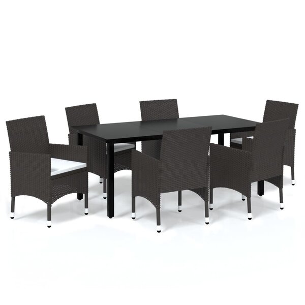vidaXL Meubles à dîner de jardin et coussins 7 Pièces Poly rotin Marron