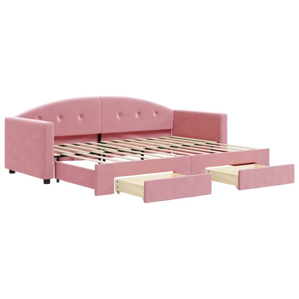 vidaXL Lit de jour avec gigogne et tiroirs rose 80x200 cm velours
