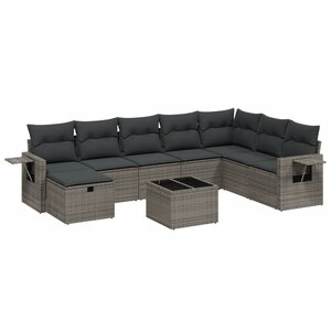vidaXL Salon de jardin 9 Pièces avec coussins gris résine tressée